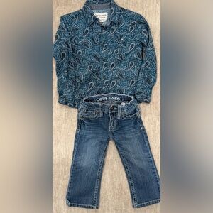 Cody James Toddler Boys' Lasso Paisley Long Sleeve Snap Western Shirt and Jeans
